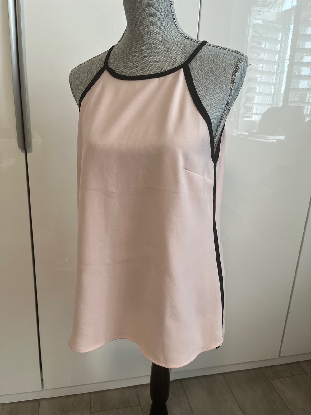 LE CHATEAU Blush Pink Long Cami with Black Trim, Size M